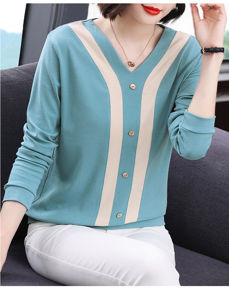 Áo Thun Dài Tay Cotton Màu Tương Phản Dành Cho Nữ Mùa Xuân Thu SM05 - Hàng Quảng Châu Cao Cấp