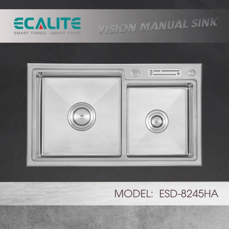 Chậu Rửa Chén Vision Manual Sink Ecalite ESD-8245HC - Inox 304 Siêu Bền - Ngang 82cm - Có Giắt Cắm Dao - Hàng Chính Hãng