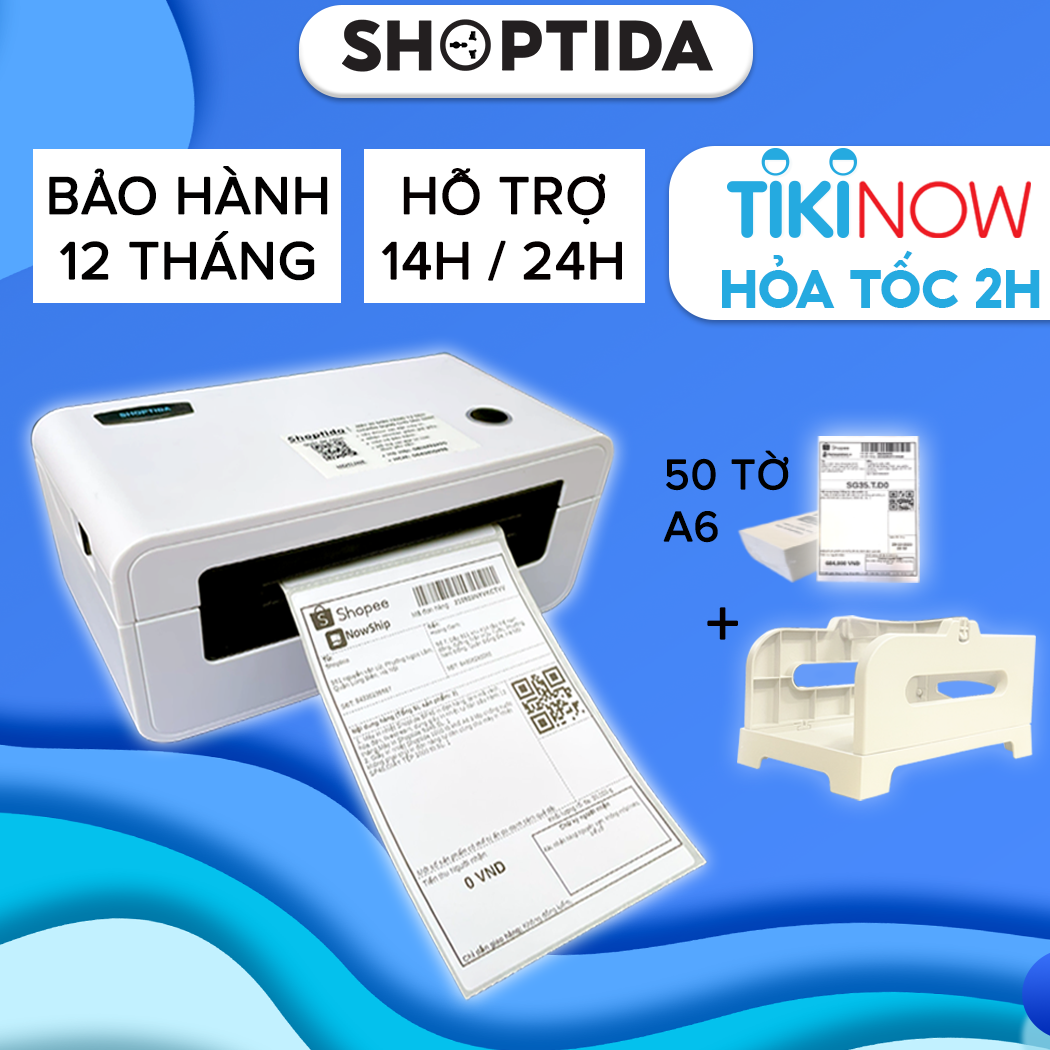 Máy in nhiệt mini TMĐT Shoptida in không cần mực, in đơn vận chuyển, bill thanh toán, in tem nhãn, mini code, bar code, mã vạch tốc độ in 1s/đơn, in xong có thể dán đơn ngay - Hàng chính hãng