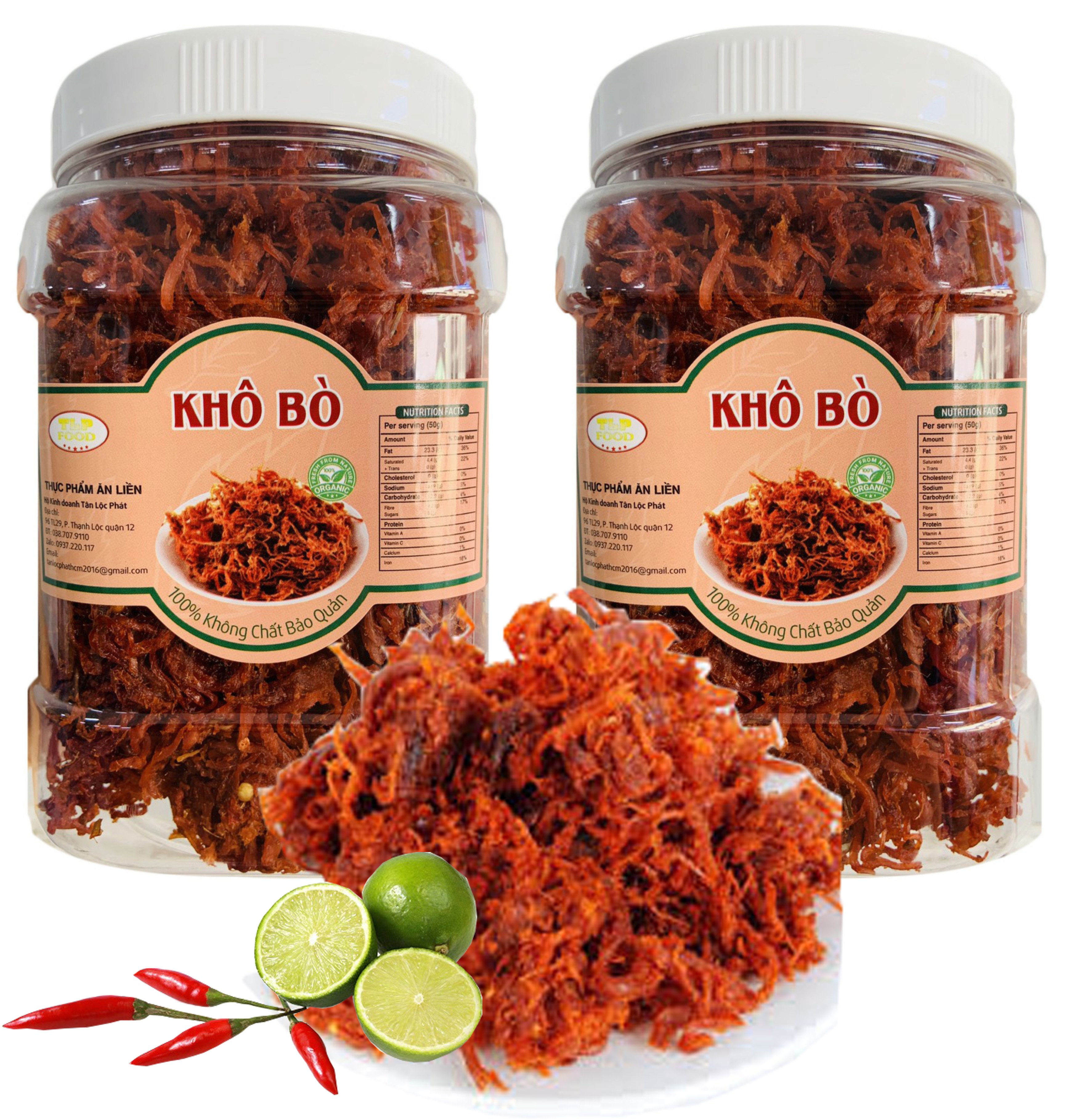 1KG - COMBO 2 HŨ THỊT KHÔ BÒ DẠNG SỢI TÂN LỘC PHÁT - DÙNG TRỘN GỎI