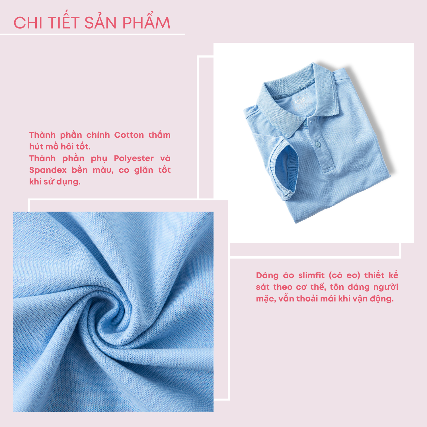 Hình ảnh Áo polo nữ màu xanh biển nhạt phối viền chìm ADINO vải cotton polyester mềm dáng slimfit công sở hơi ôm trẻ trung APN03