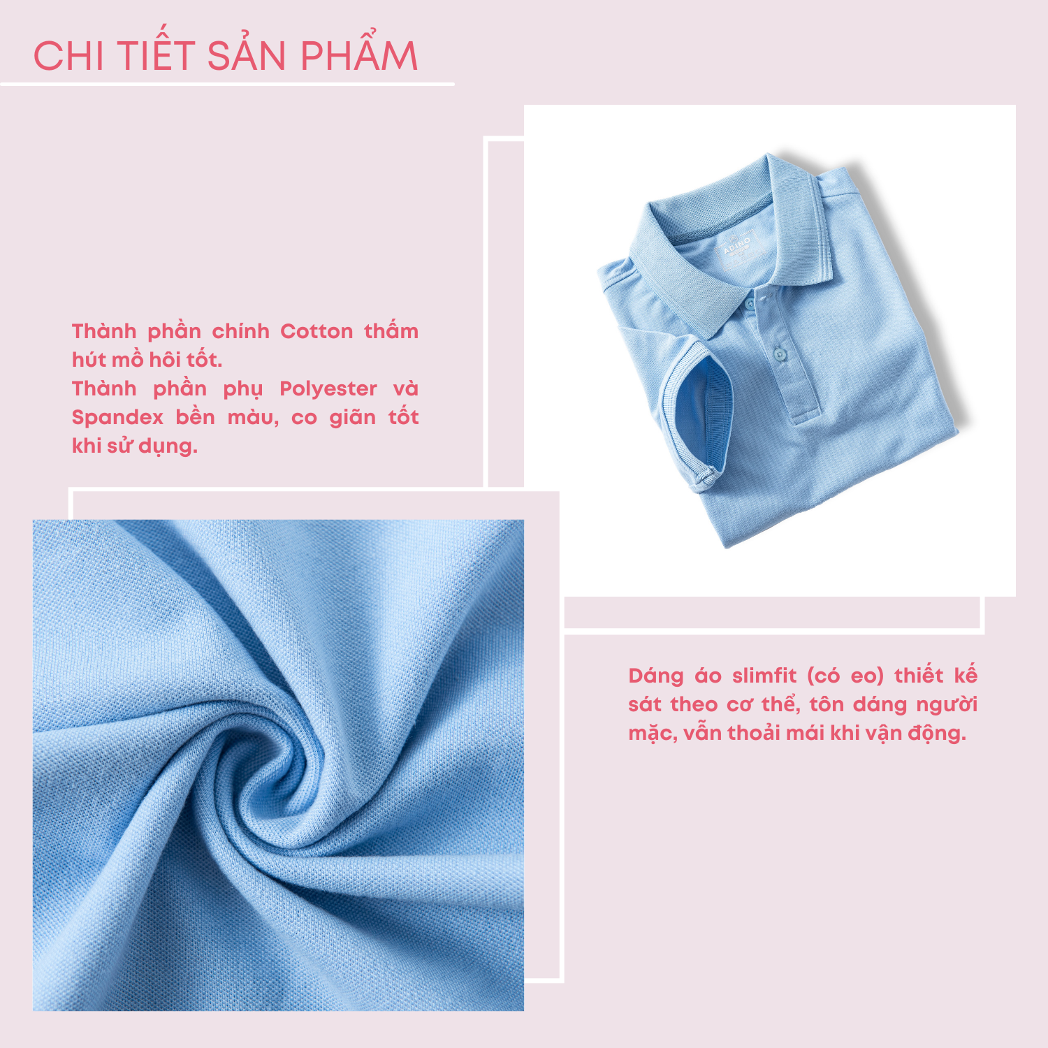 Áo polo nữ màu xanh biển nhạt phối viền chìm ADINO vải cotton polyester mềm dáng slimfit công sở hơi ôm trẻ trung APN03