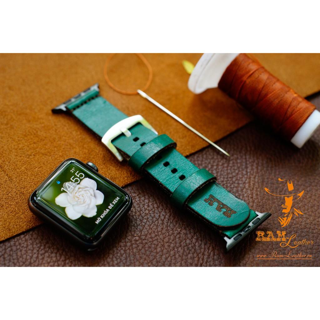 DÂY ĐỒNG HỒ DA BÒ THẬT RAM SIMPLE S-GREEN-ĐỦ SIZE 18,20,22,APPLE WATCH