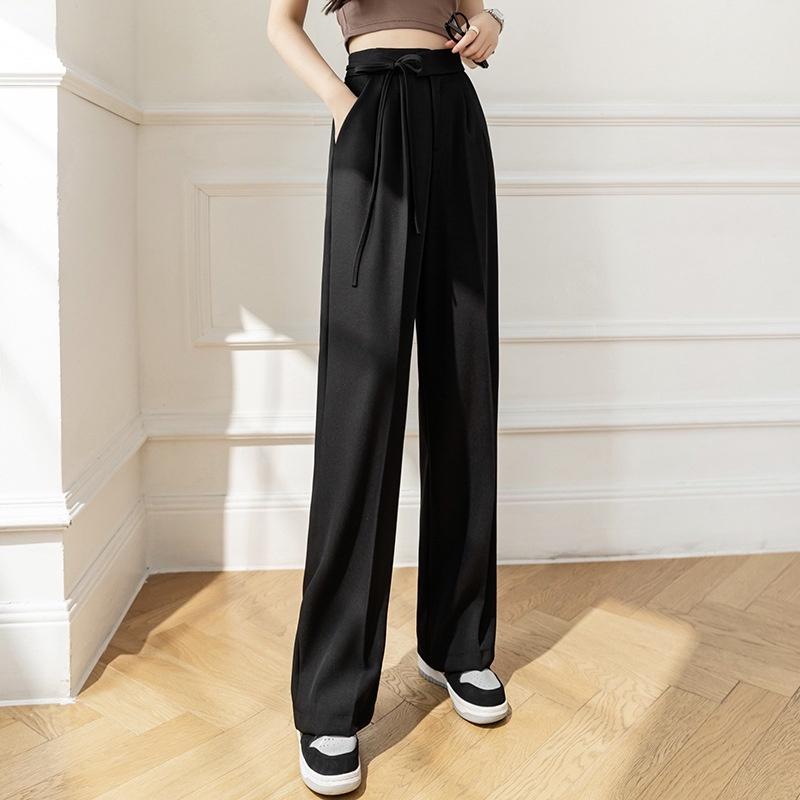 Quần ống rộng nữ lưng cao thắt dây nơ 1 bên culottes ống suông dài màu đen nâu kem mặc đi học làm cực đẹp - Kanimi