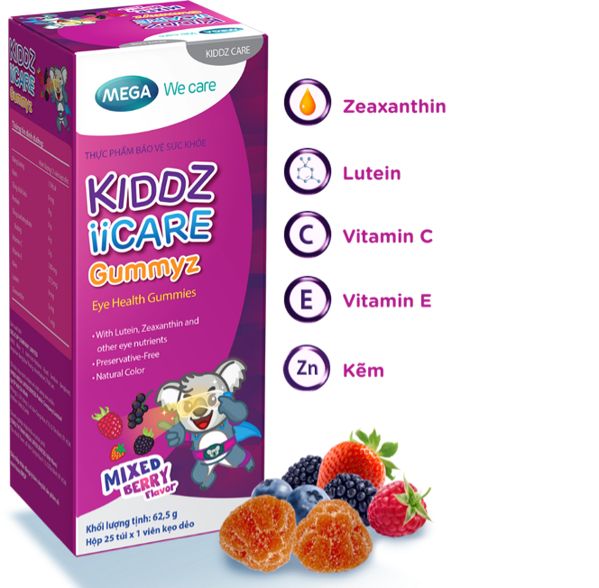 thực phẩm bảo vệ sức khỏe mắt cho bé dạng kẹo dẻo bổ sung vitamin và khoáng chất kiddz iicare gummyz (hộp 25 túi x 1 viên) - hàng chính hãng 1