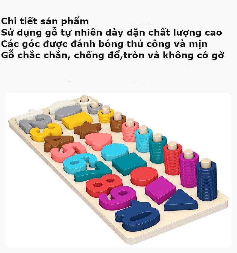 Bộ lắp ghép các số đếm và hình học bằng gỗ cao cấp