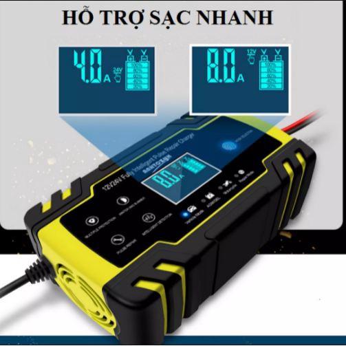 Sạc binh ắc quy 12V-24V/8A 4-150ah có khử sunfat phục hồi bình dùng cho cả bình khô và nước từ 4Ah-150A Foxsure