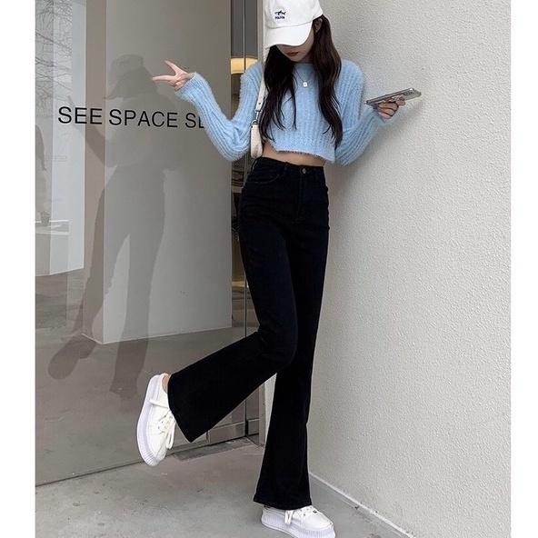 Quần Jean Nữ Ống Loe Lưng Cao Co Giãn 4 Chiều Cao Cấp Hack Dáng Cực Đỉnh Ulzzang Năng Động THUNDERUNISEX
