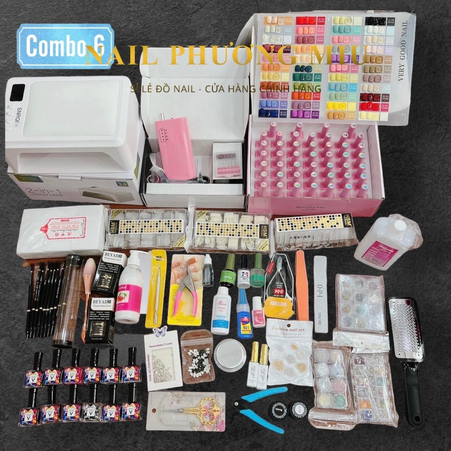 Combo Phụ Kiện Nail Cao Cấp Số 6 - Bộ Phụ Kiện Làm Nail Đầy Đủ Máy Hơ T8, Máy Mài Us801, Sơn Very Good Nail Phương Miu