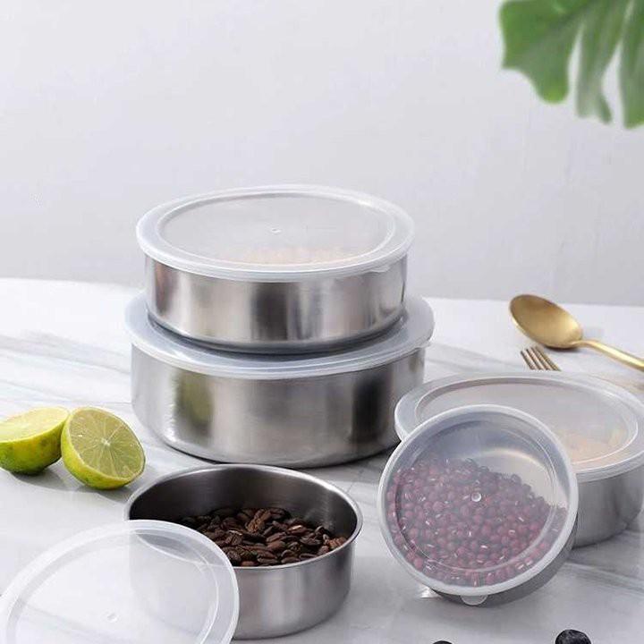 Set 5 bát inox có nắp đậy silicon