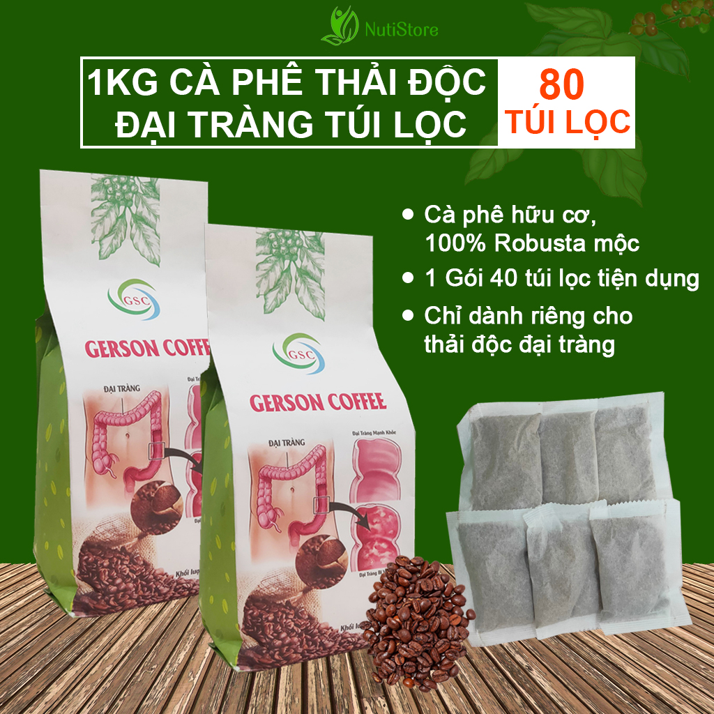 1Kg Cà Phê Hữu Cơ Thải Độc Đại Tràng Túi Lọc (Gồm 80 Túi Lọc) - Cà Phê Chuyên Dùng Thải Độc Đại Tràng, Coffee Enema, Gerson Coffee