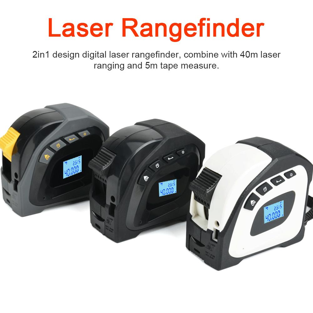 Laser Tape Measure, 2 in 1 Digital Laser Distance Meters with LCD Display, 40M Laser Measure, 5M Tape Measure, Measuring Area/Volume/Distance/Pythagorean Circumference White Imperial