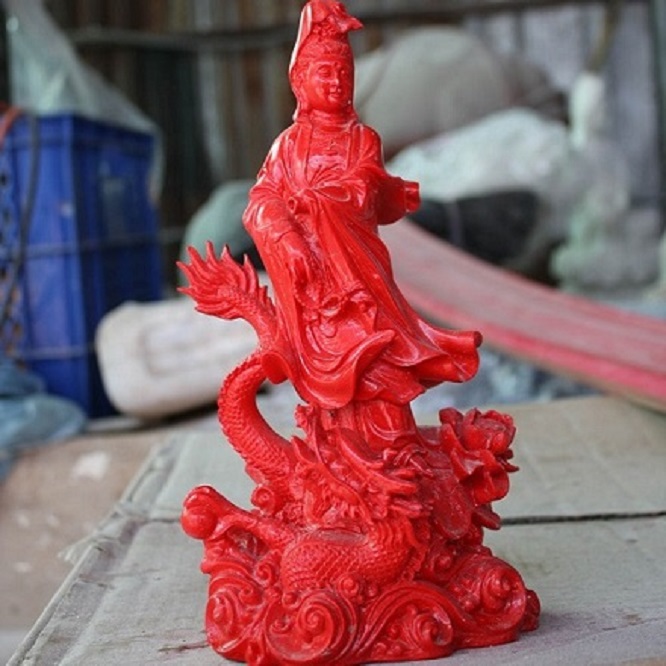 Tượng Quan Âm Cưỡi Rồng Cao 50cm - Điêu Khắc Tỉ Mỉ Từ Đá Tự Nhiên Nguyên Khối Cao Cấp