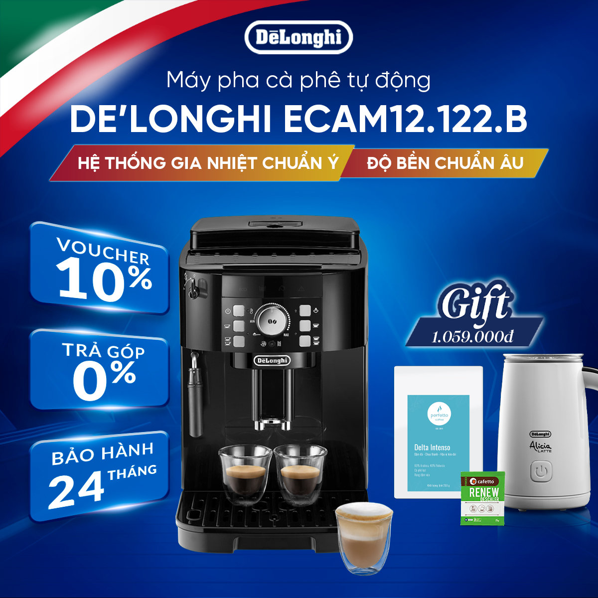 [Hàng chính hãng] Máy pha cà phê tự động DeLonghi Magnifica S ECAM12.122.B