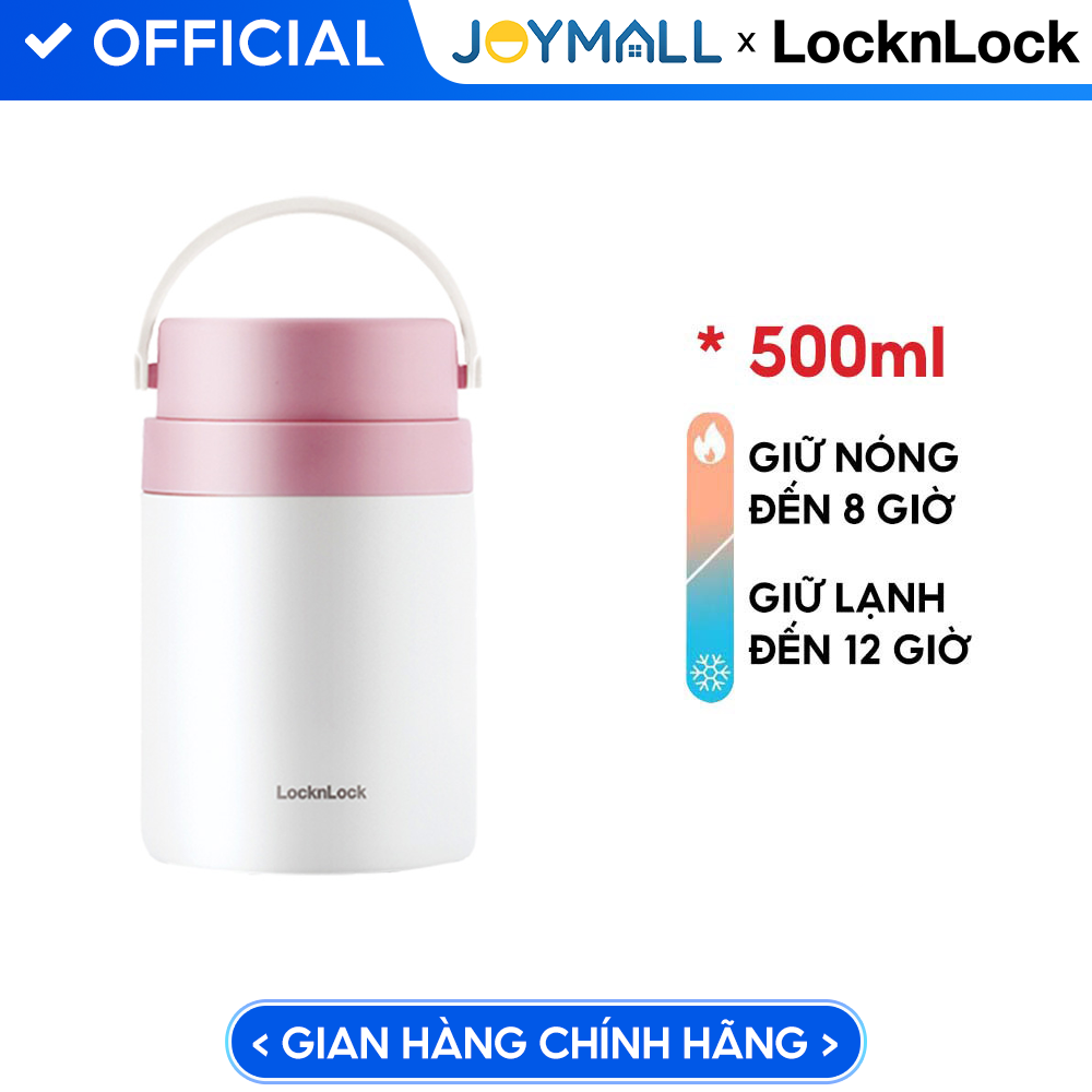 Hộp cơm giữ nhiệt Lock&amp;Lock màu hồng LHC8042PIK 700ml - Hàng chính hãng, 2 ngăn kèm muỗng inox - JoyMall
