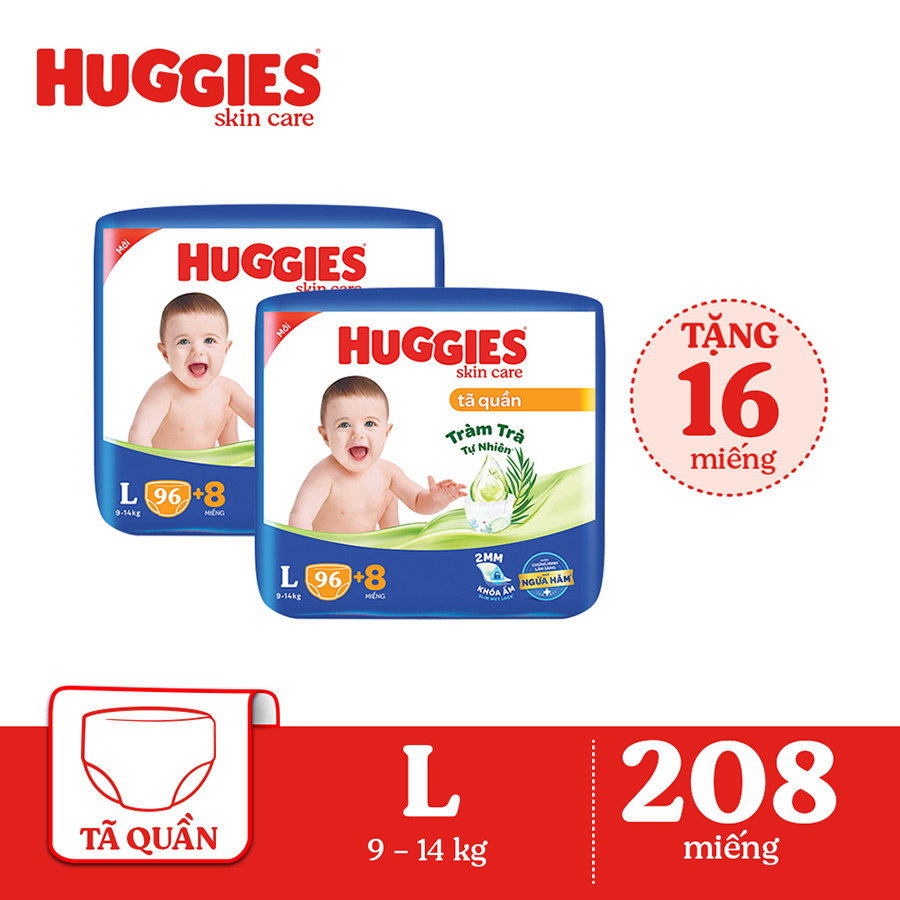 Combo 2 Tã/bỉm quần HUGGIES SKINCARE MEGA JUMBO size L 96+8 miếng