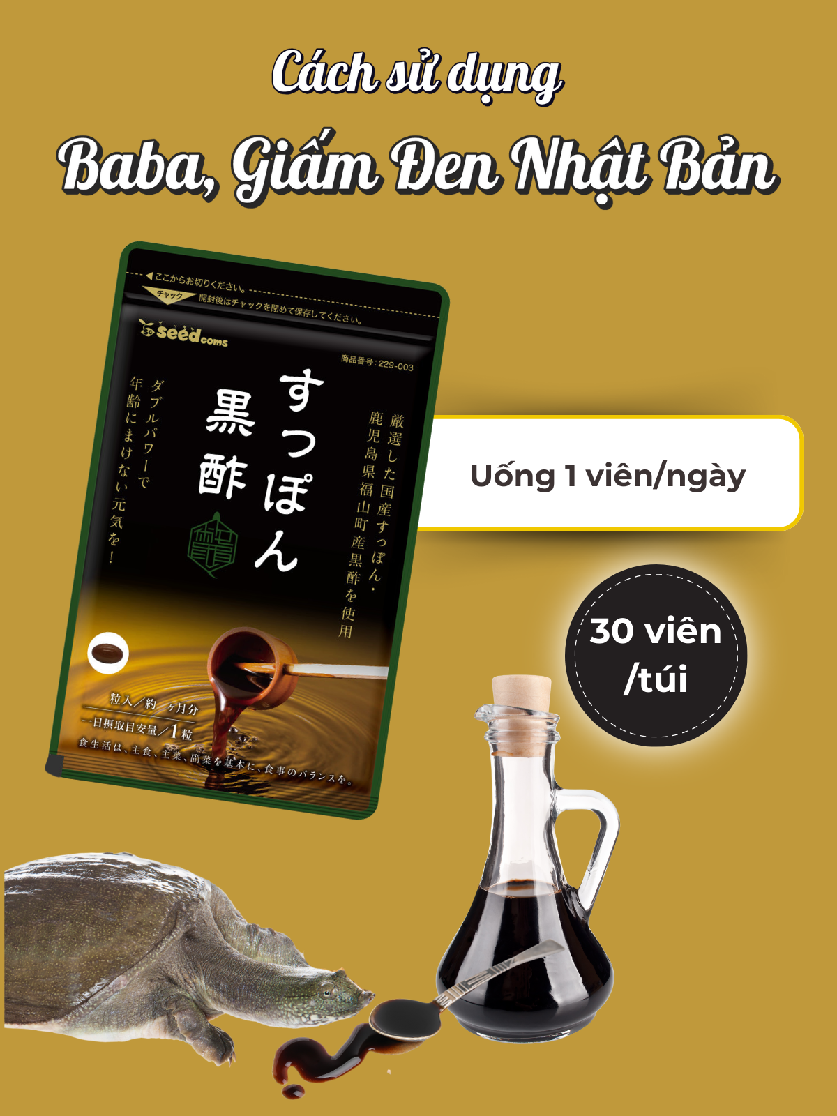 Viên Uống Bổ Sung Baba, Giấm Đen Hỗ Trợ Phục Hồi Sức Khỏe, Giảm Căng Thẳng Mệt Mỏi Seedcoms Nhật Bản