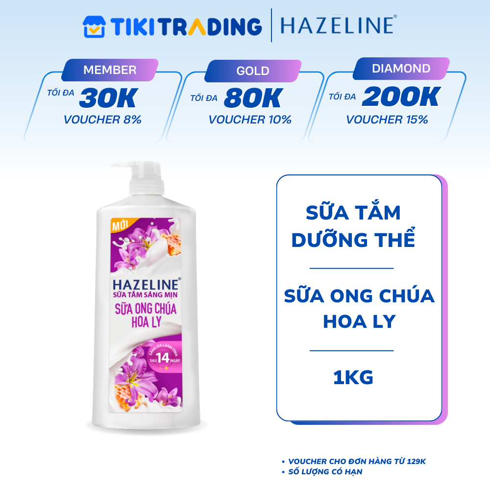Sữa tắm dưỡng thể thiên nhiên trắng sáng da Hazeline 1KG - Sữa ong chúa hoa ly
