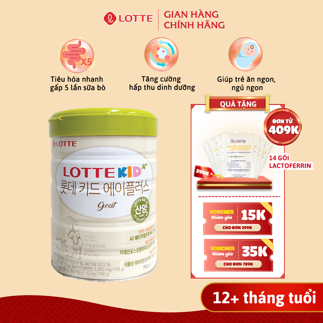 Sữa Dê Lotte Kid A+ Hàn Quốc, bổ sung canxi hỗ trợ phát triển chiều cao cho trẻ 760g