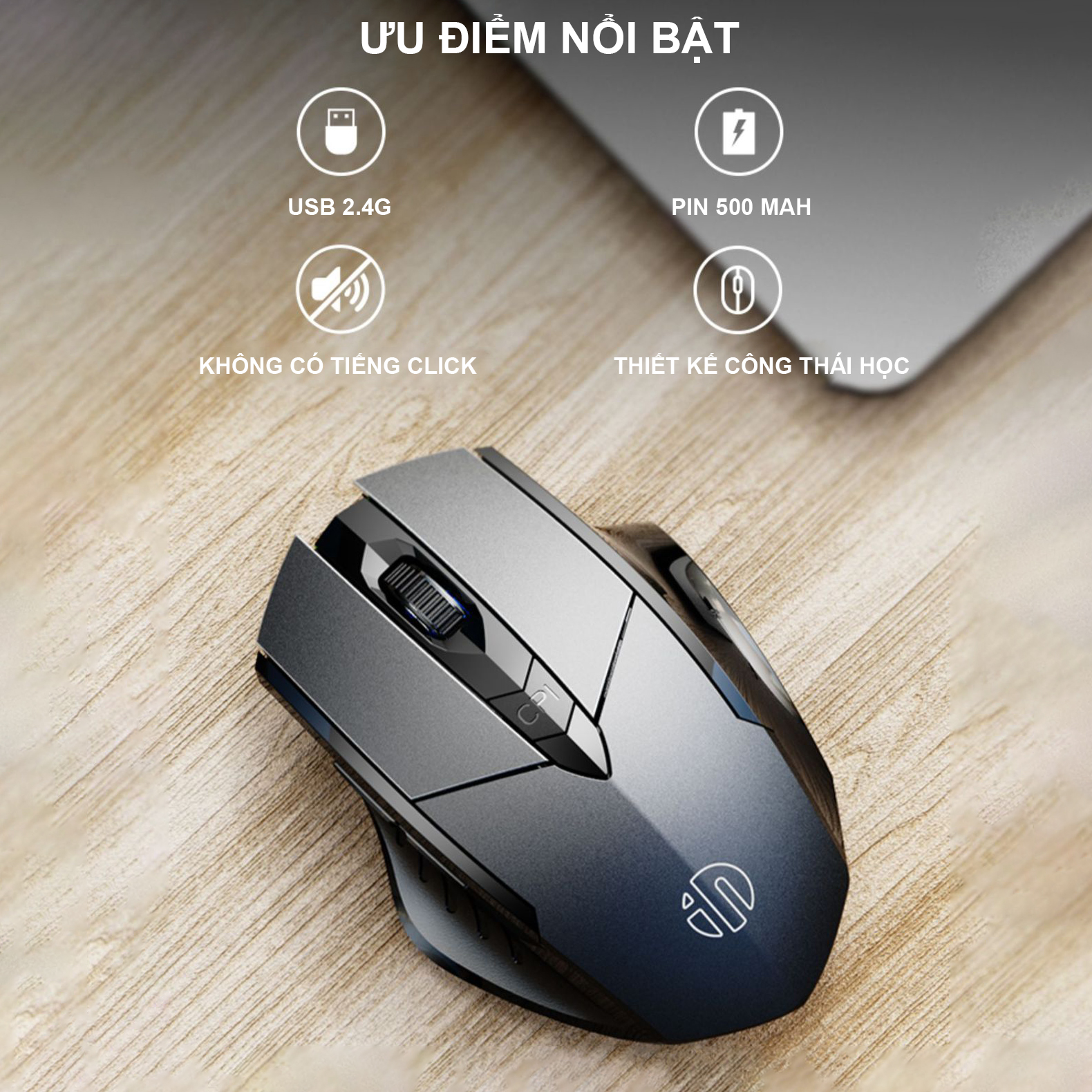 Chuột gaming không dây sạc pin Sidotech P6W cho game thủ chơi game chuyên nghiệp kết nối Wireless 2.4G không độ trễ, pin sạc sử dụng 30 ngày tương thích máy tính laptop window Mac OS - Hàng Chính Hãng