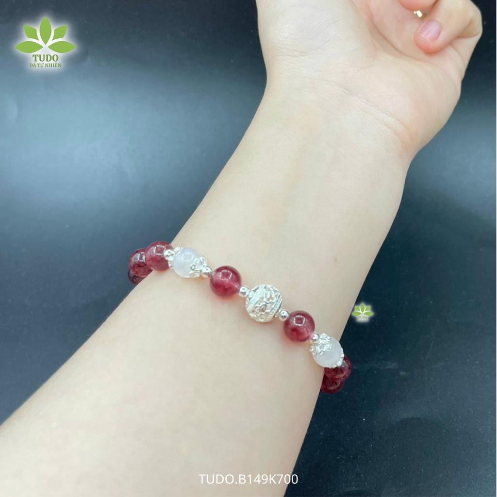 Vòng Tay Bạc Nữ Charm Bạc Bi Khắc 3D TUDO B149K700 Dâu Hồng cho Mệnh Hỏa