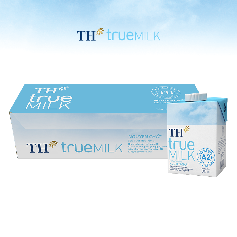 Thùng 12 hộp sữa tươi tiệt trùng nguyên chất TH True Milk A2 500ml (500ml x 12)