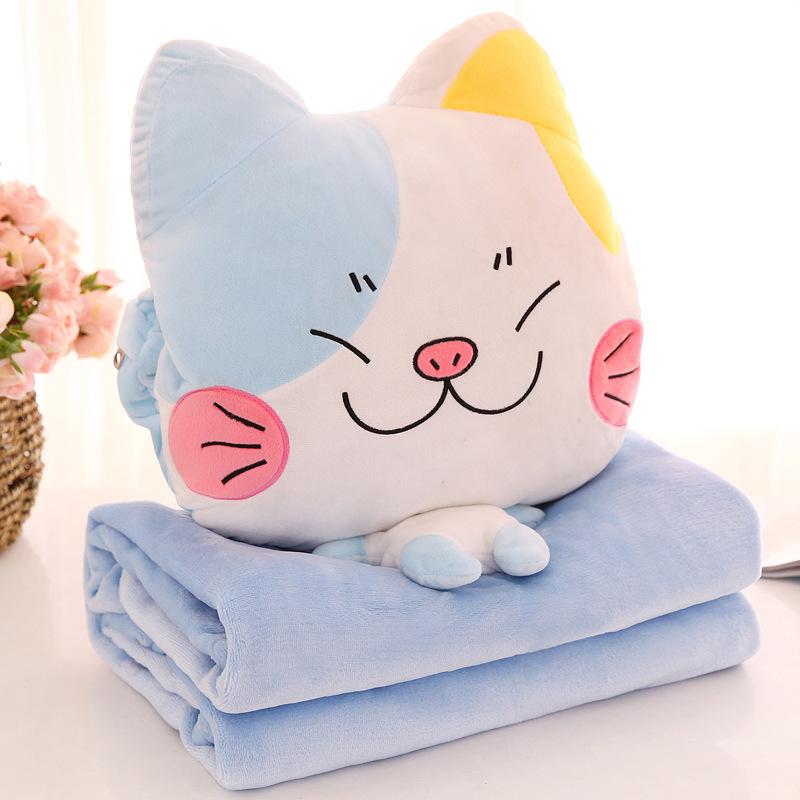 Bộ chăn gối ngủ văn phòng hình  mèo chibi 3 in 1, mẫu ngẫu nhiên-  hàng chính hãng