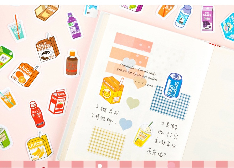 Sticker chủ đề Đồ Uống - Hộp 45 miếng dán trang trí sổ tay Bullet Journal - M029