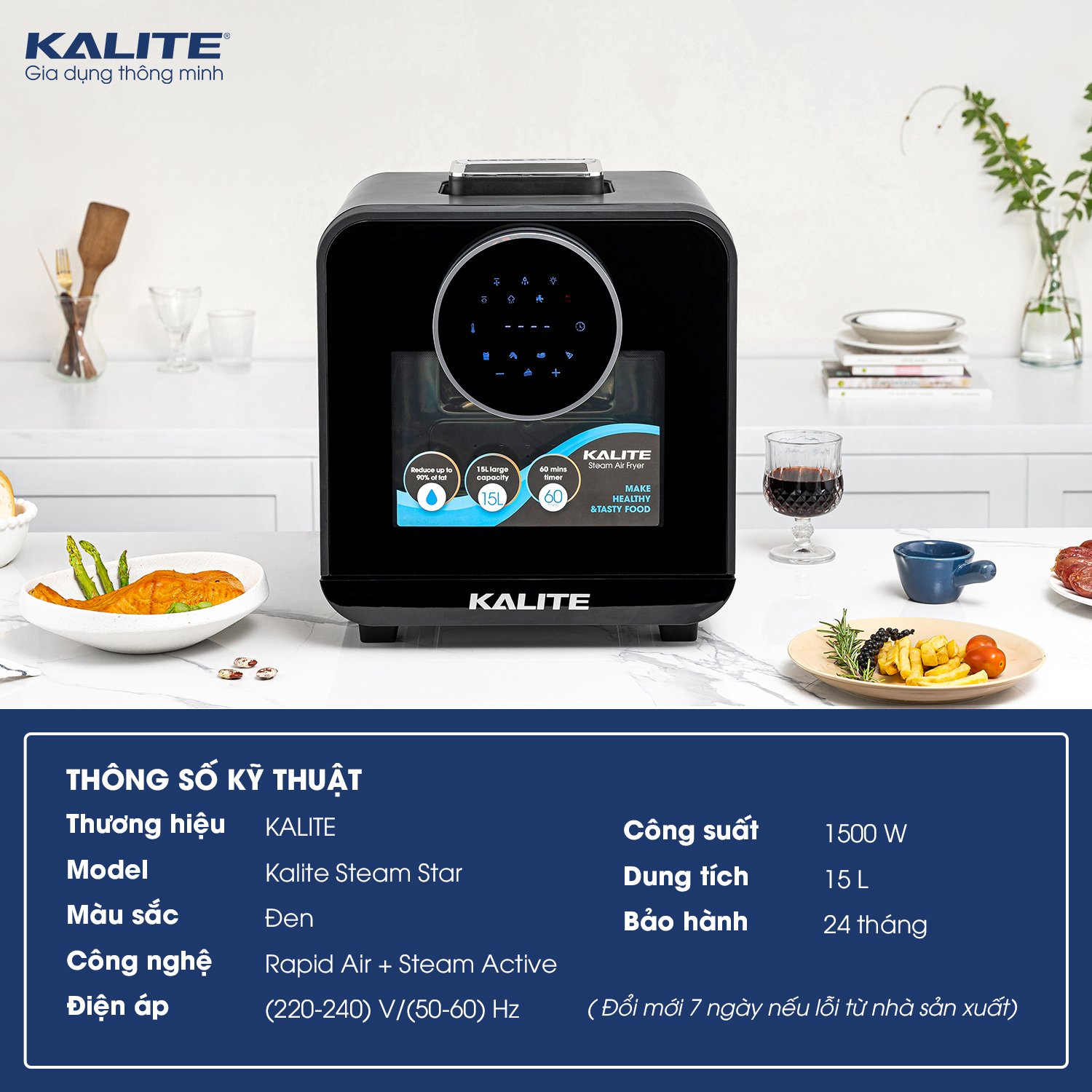 Nồi chiên hơi nước Kalite Steam Star 15L gà quay nguyên con công suất 1635W Hàng Chính Hãng.