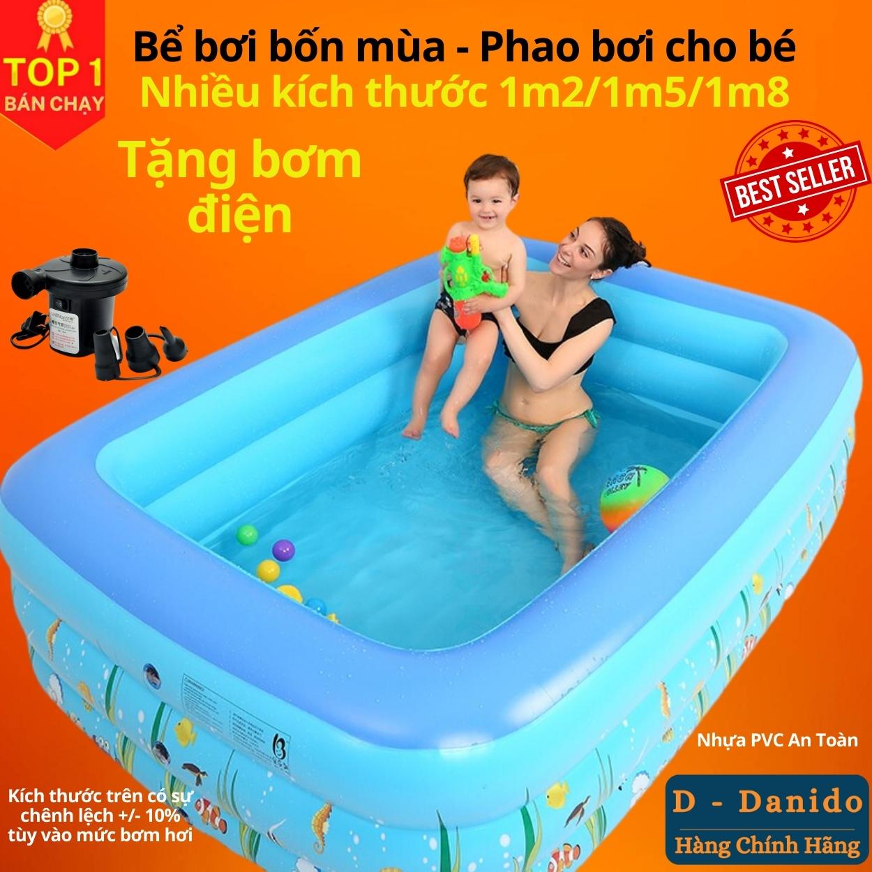 Bể bơi bơm hơi trẻ em chính hãng D Danido, Phao bơi cho bé 1.2m/1.5m/1.8m chất lượng, bền đẹp, 2 tầng - 3 tầng, dày dặn, chống trượt, Bể bơi cho bé, Hồ bơi nhân tạo