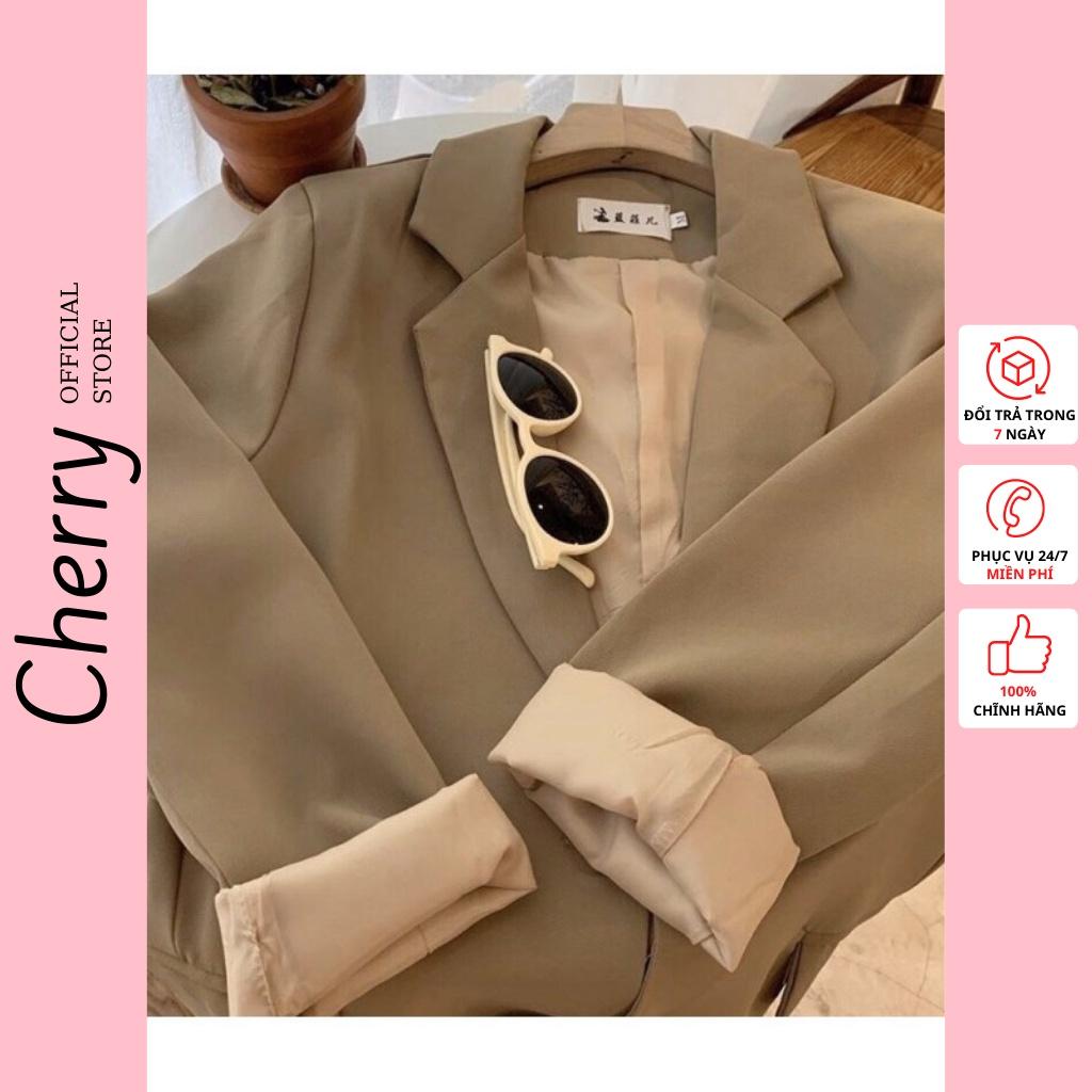 Áo blazer nữ nâu tây 2 lớp phong cách Hàn quốc CHERRY Áo vest nâu sang chảnh nữ khoác ngoài T001