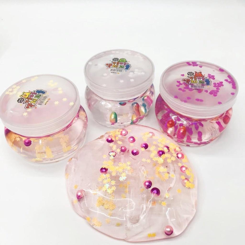 Slime LỌ TRÒN hoa giấy kim tuyến nhũ NG0C TRAI màu cực đẹp Đồ chơi hũ slam chất nhờn ma quái squishy
