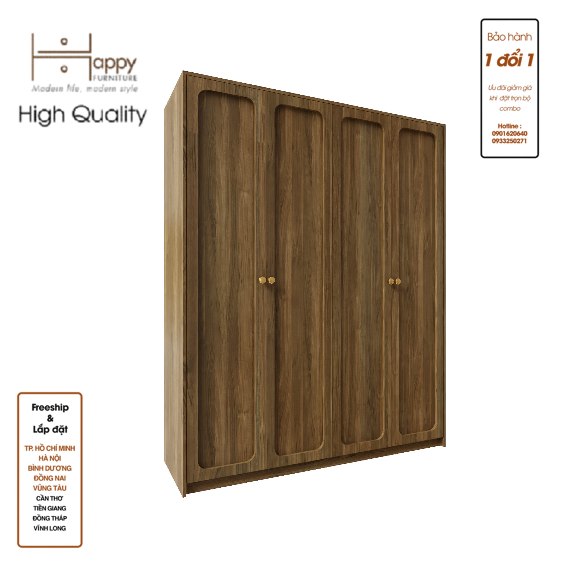ELEGANT, Tủ quần áo 4 cửa mở 1m6x2m, 160cm x 54cm x 200cm , TCM_084