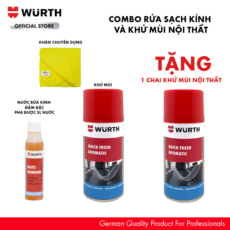 Combo Wurth Rửa Kính Sạch Và Khử Mùi Nội Thất Ô tô Siêu Tiết Kiệm