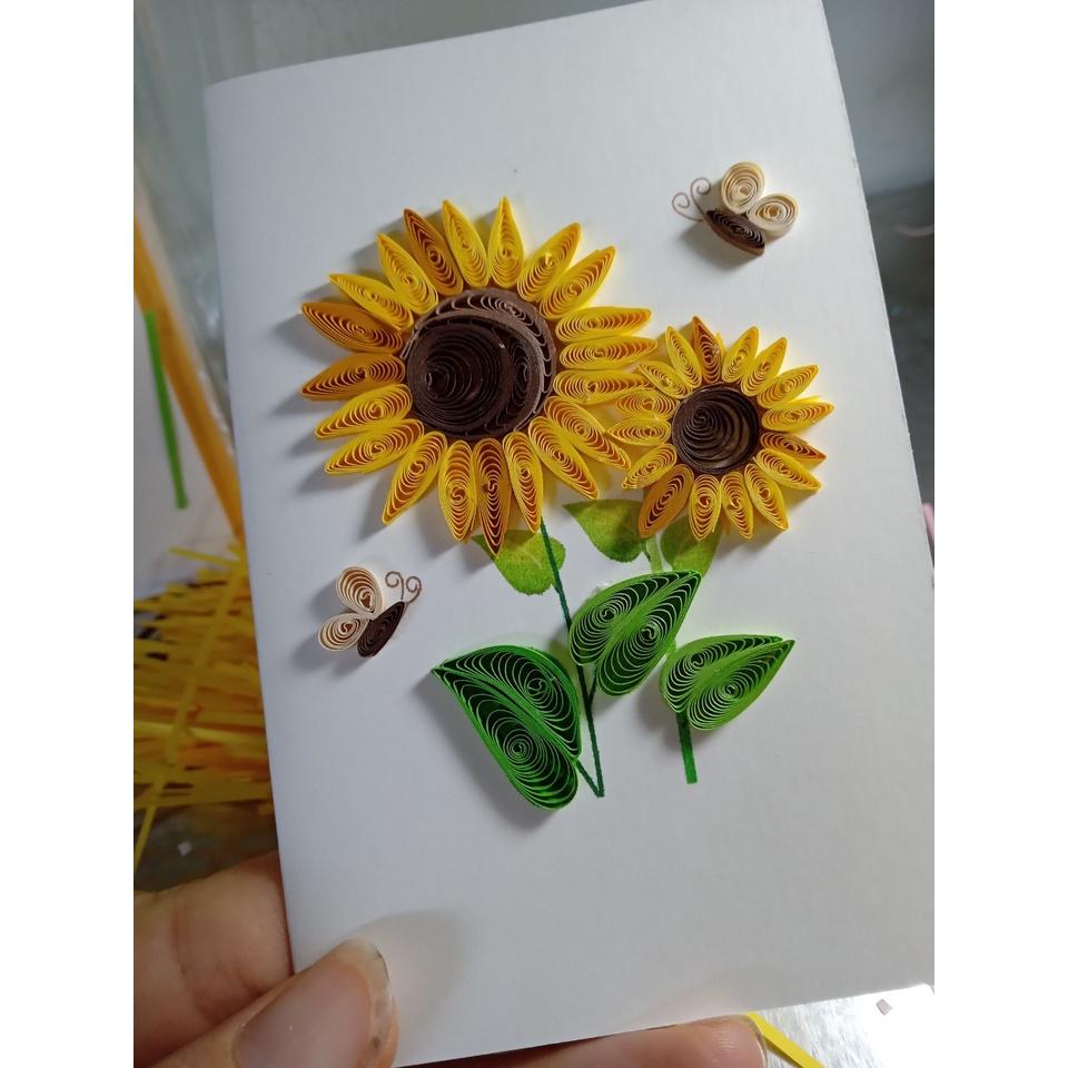 Thiệp Quilling giấy xoắn Handmade, hoa kích thước 8cmx12cm