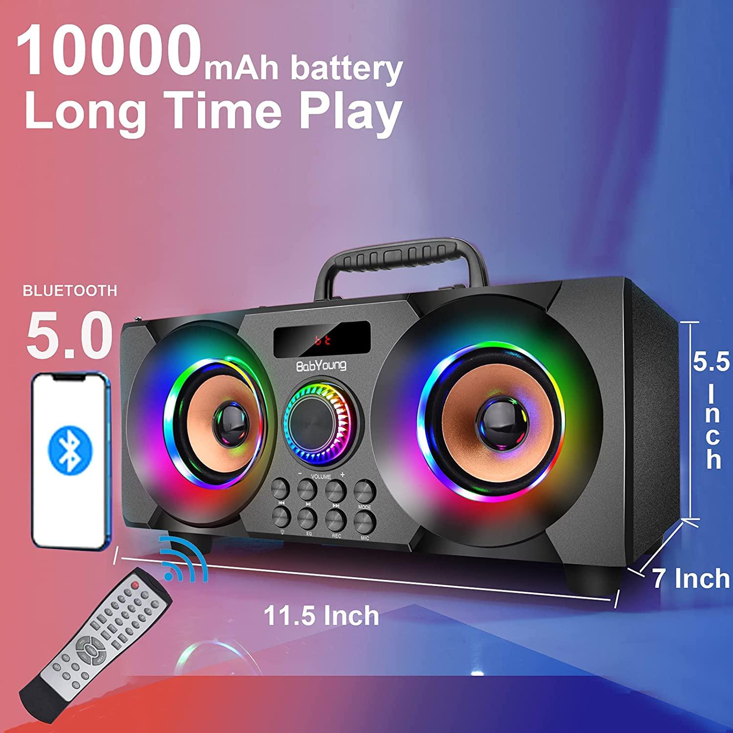 Loa Bluetooth TOPROAD 60W Loa siêu trầm không dây di động Boombox Loa siêu trầm âm thanh nổi Loa tiệc karaoke có đèn hỗ trợ đài FM Màu sắc loa: đen