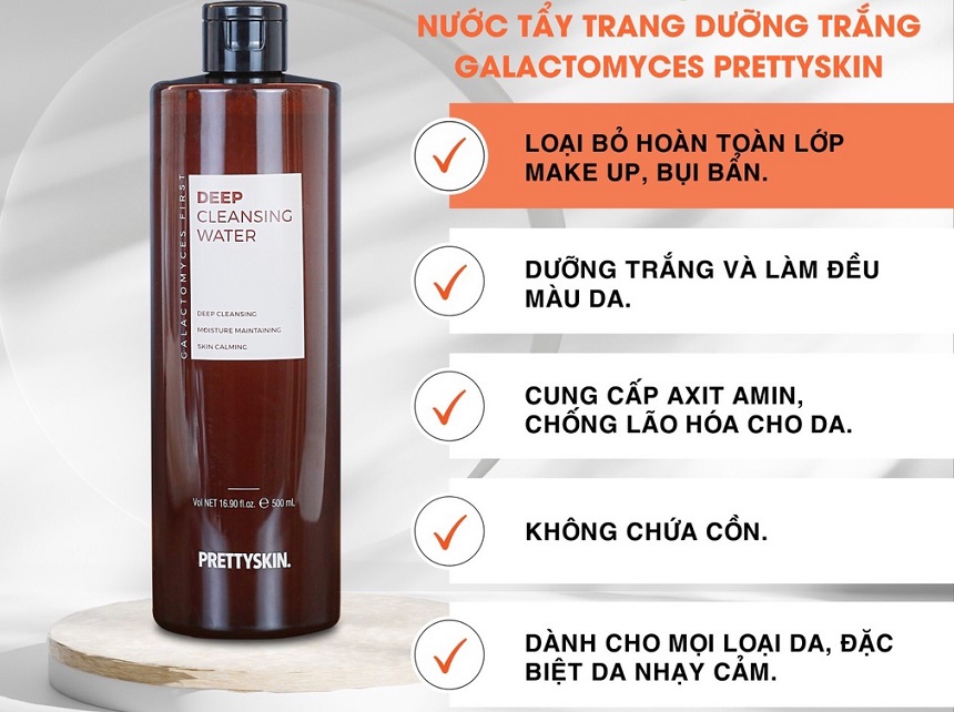 Nước tẩy trang dưỡng trắng GALACTOMYCES FIRST DEEP CLEANSING WATER PRETTYSKIN 500ml