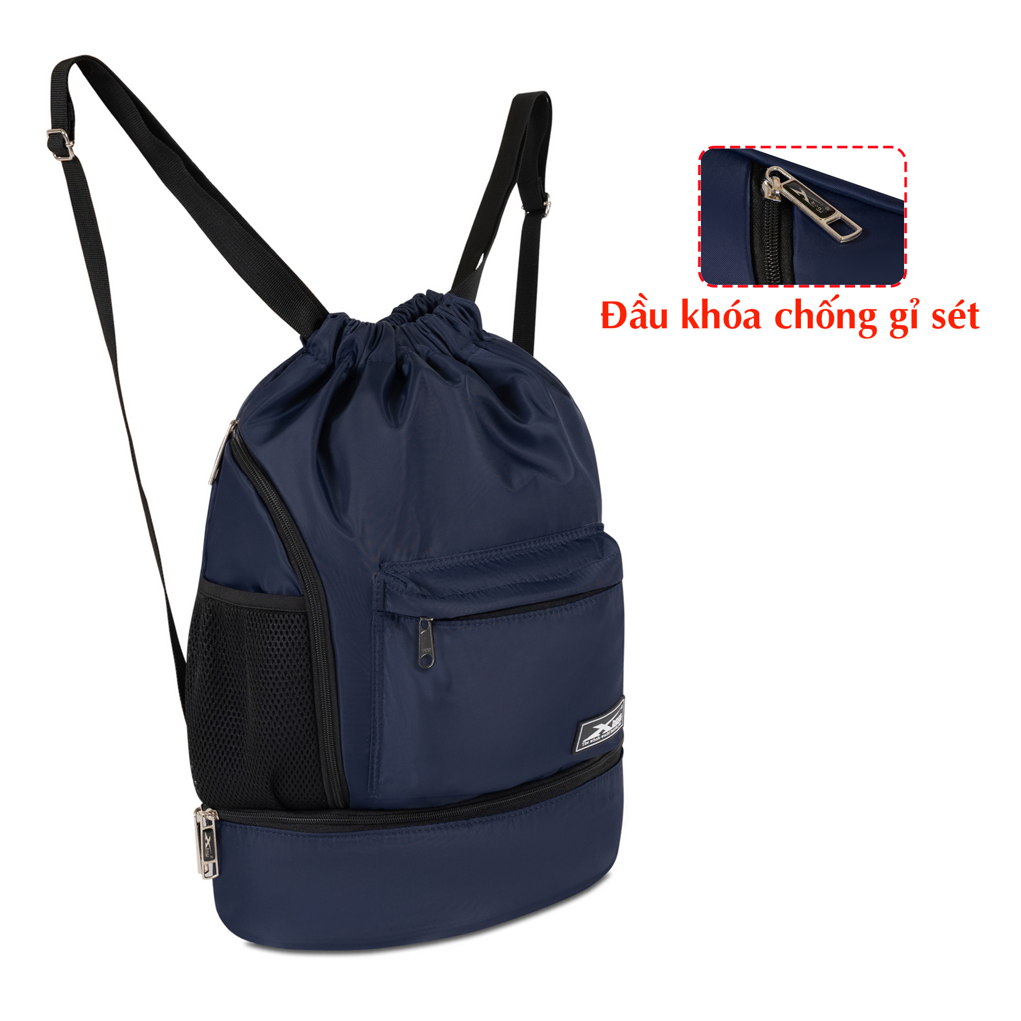 Balo dây rút thể thao xanh đen Xbags Wisdom Xb 6005, Chất liệu chống thấm nước hiệu quả, Chống tia UV