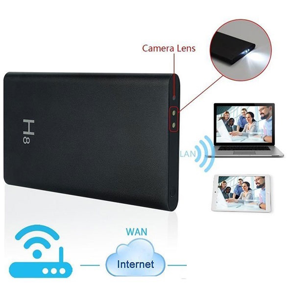 Sạc dự phòng H8 cao cấp - Sạc dự phòng IP WiFi 4K FULLHD 1080p hồng ngoại đen quay đêm kết nối điện thoại trực tiếp xem từ xa