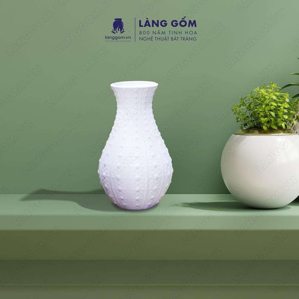 Bình hoa trang trí, Lọ hoa men trắng sọc bi - Gốm sứ Bát Tràng - langgom.vn