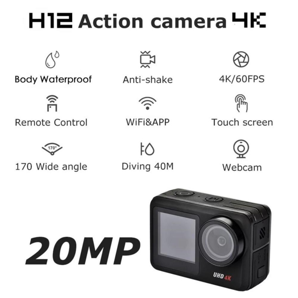 Camera hành động 4K 60FPS 20MP Chống nước 5-40M EIS WiFi Chống rung Camera thể thao Video dưới nước Màn hình cảm ứng LCD Mũ bảo hiểm màn hình kép DVR
