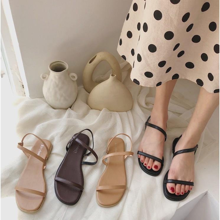 Fashion Ulzzang flat bottom strip flat casual sandals