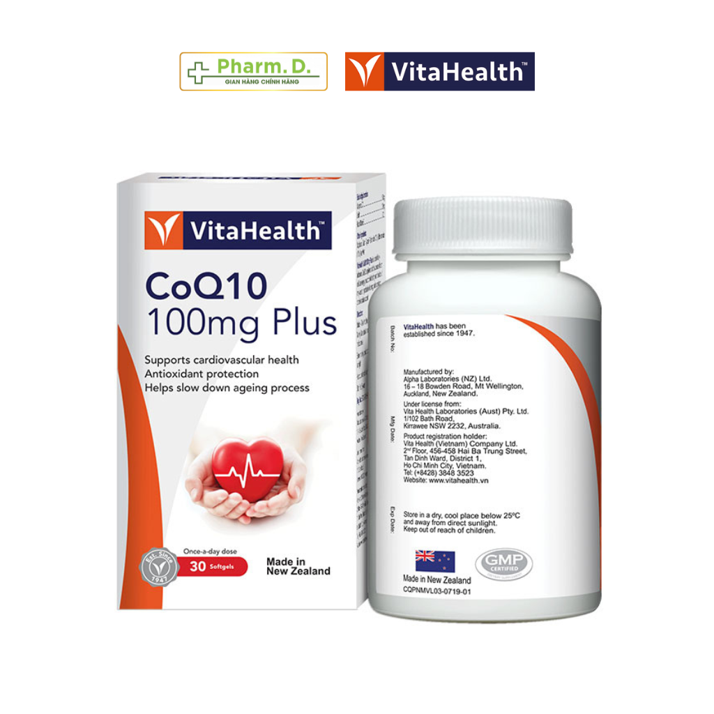 Viên Uống Hỗ Trợ Sức Khỏe Tim Mạch VITAHEALTH CoQ10 100mg Plus ( Hộp 30 Viên)