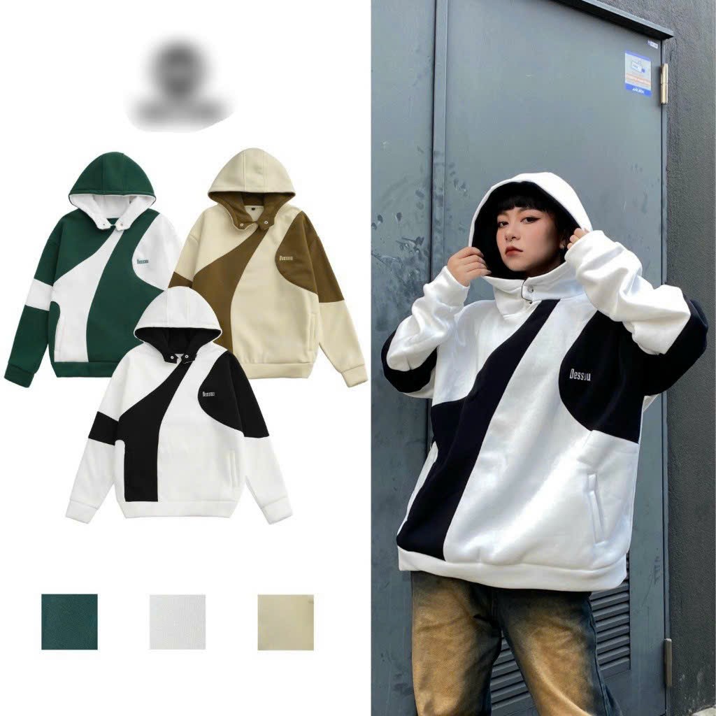 Aó Hoodie Phối Thân Thêu DESSUU Nón Rộng Nút Bấm Cổ Siêu xinh,Hàng Đẹp Chuẩn ShoP Kèm ảnh Thật
