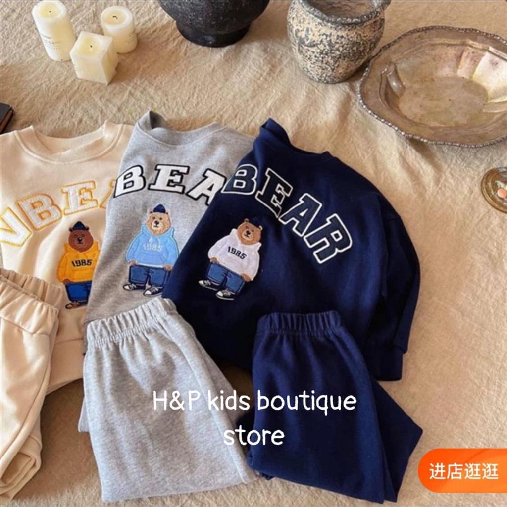 Bộ thu đông bé trai, set bộ nỉ da cá dày dặn bảng màu Hàn quốc họa tiết gấu VBEAR thêu may kỹ cho bé 10-20kg NB711