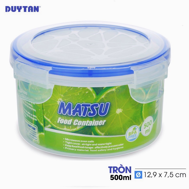 Hộp Nhựa Tròn MATSU 500ml Có Nắp Gài 4 Chấu, Đựng Thực Phẩm Đồ Dùng