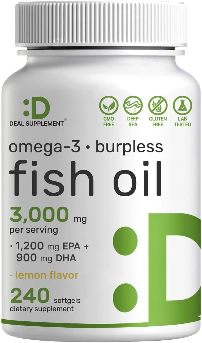 Deal Supplement Omega 3 Fish Oil 3000mg - 240 Viên Dầu Cá Hàm Lượng Cao EPA 1.200mg + DHA 900mg, Hỗ trợ não và tim