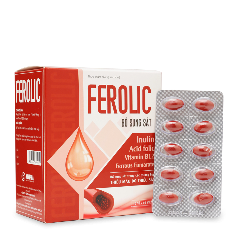 Combo 2 Hộp FEROLIC Bổ Sung Sắt, Acid folic, Vitamin B12 Cho Người Thiếu Máu