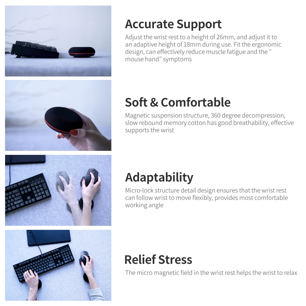 Đệm Cổ Tay Thiết Kế Tiện Dụng Với Tấm Bảo Vệ Cổ Tay Memory Foam, Màu Đen