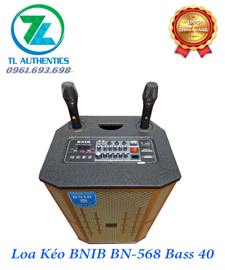 Loa Kéo karaoke BNIB Model BN-568 bass 40 kết nối bluetooth có reverb 2 tay mic UHF hợp kim hàng chính hãng nhập khẩu mới nhất 2024 bảo hành 6 tháng